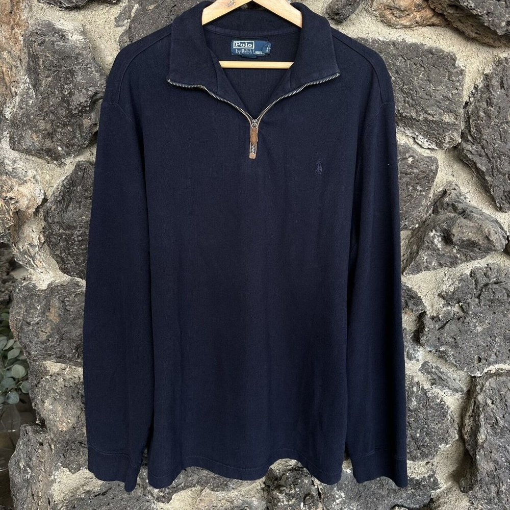 Polo Ralph Lauren Quarter‎ Zip Pullover Sweater Men's 2XL Navy elbow pads